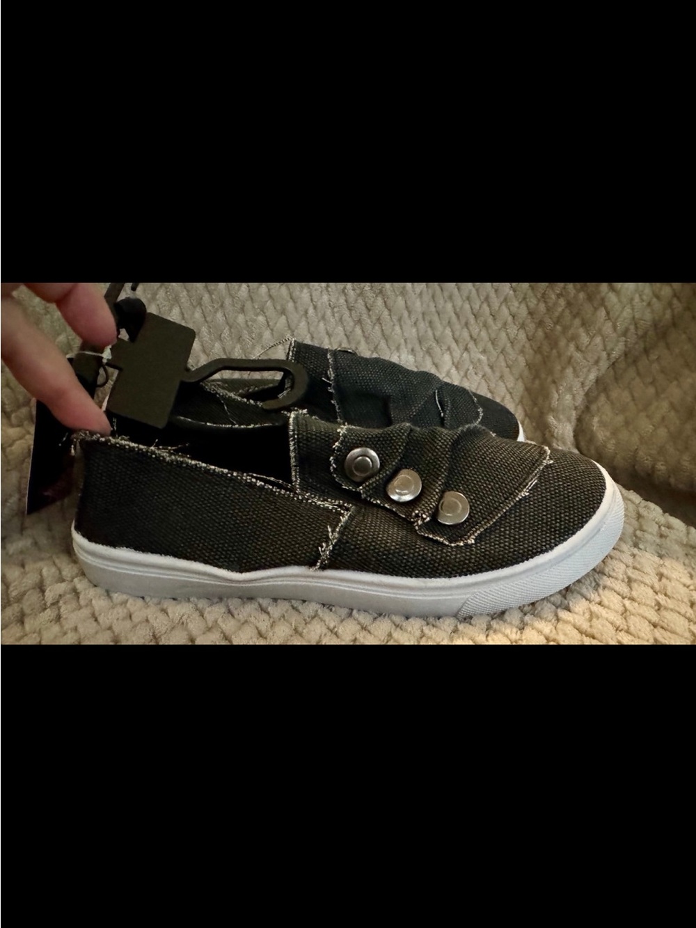 Ladies Black Denim casual slip on sneakers in size 6